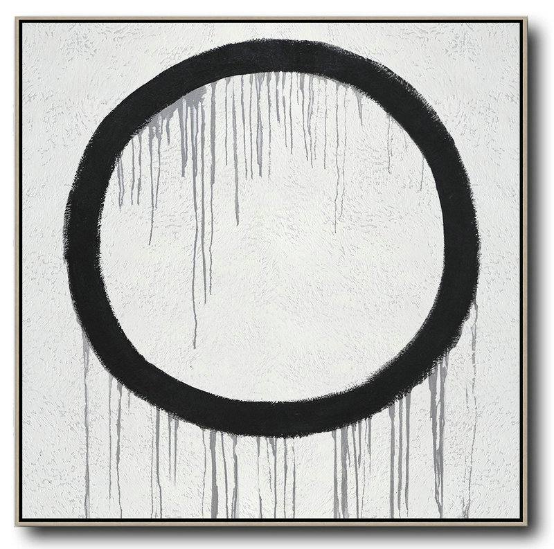 Hand Painted Extra Large Abstract Painting,Minimalist Drip Painting On Canvas, Black, White, Grey - Hand Paint Abstract Painting